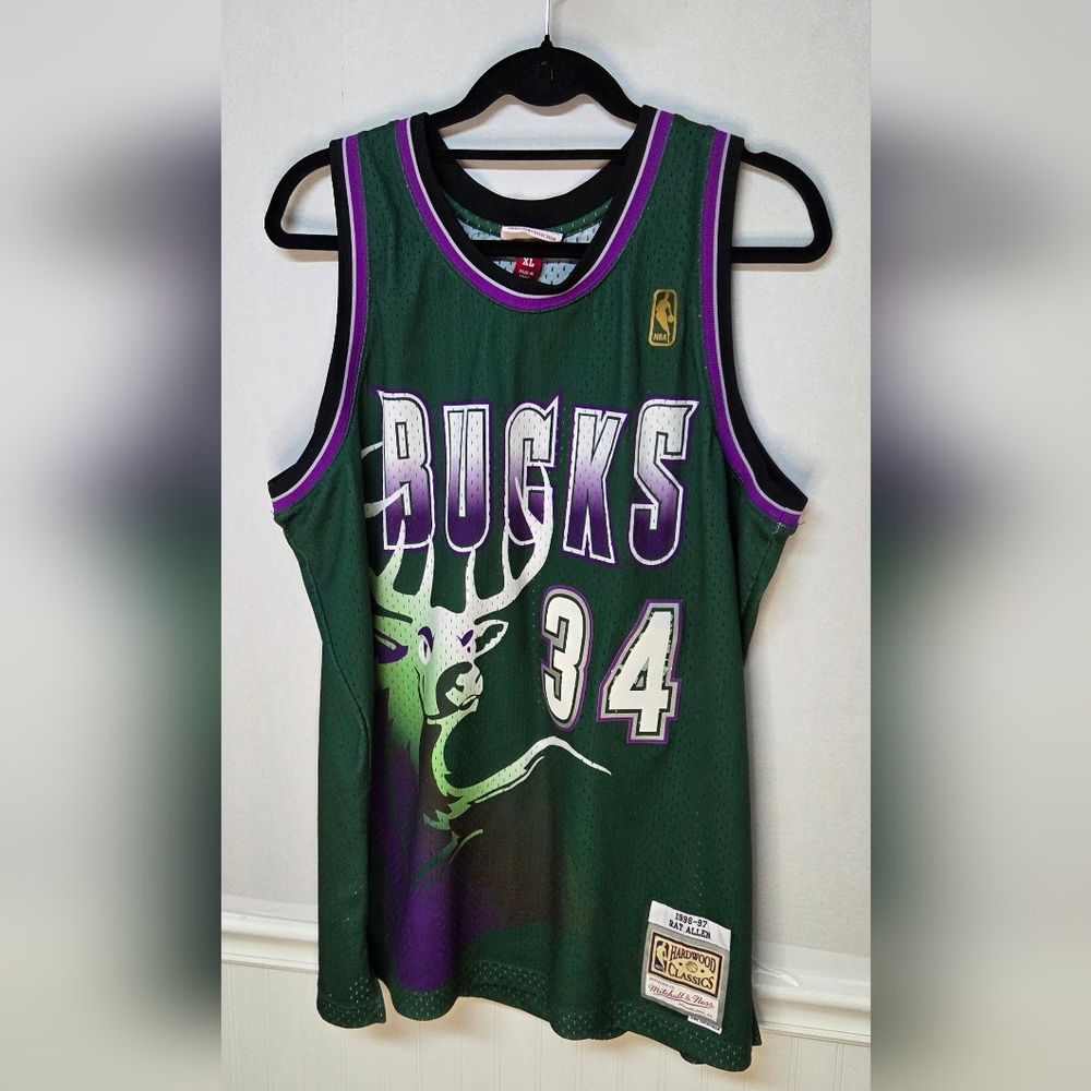 Milwaukee Bucks Ray Allen Jersey Mens XL Green Mitchell & Ness Swingman Hardwood